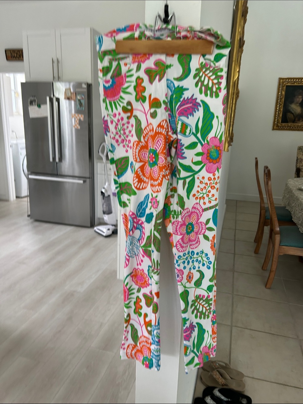 Gretchen Scott Designs White Floral Printed Pants in Pink, Orange, Green, Blue